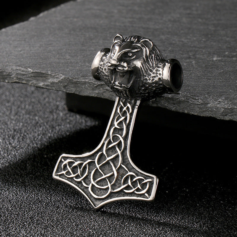 Retro Animal Pendant, Nordic Viking Wolf Head, Lion Head, Goat, Thor'S Hammer, Titanium Necklace