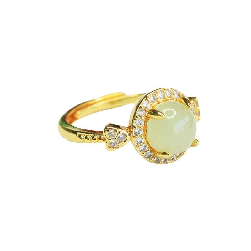 Qingshui Hetian Jade Heart Claw-Set Ring