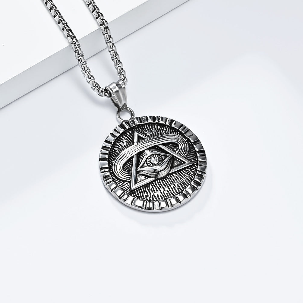 Planderful Eye of Horus Necklace Geometric Round Pendant Steel Retro European American Style Gift For Her