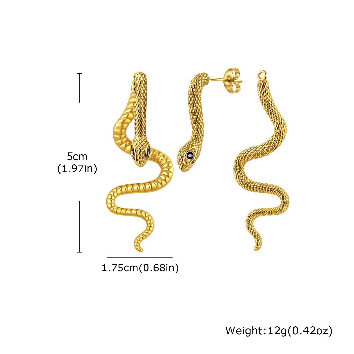 Planderful Ladies Snake Earrings Stainless Colorful Zircon