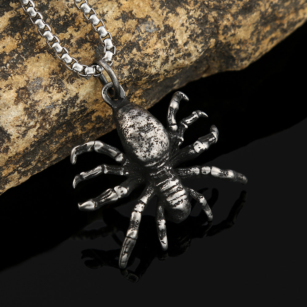Fashion Retro Stainless Steel Spider Pendant Necklace for Men