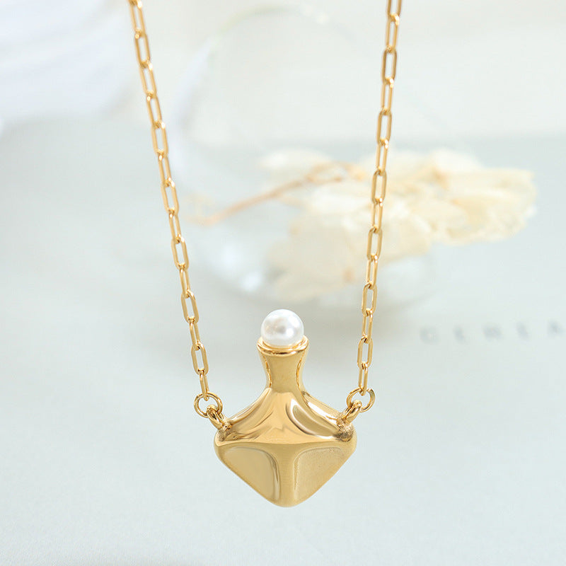 Exotic Pearl Pendant Necklace with Gold Plated Titanium Chain - Vintage Instagram Style