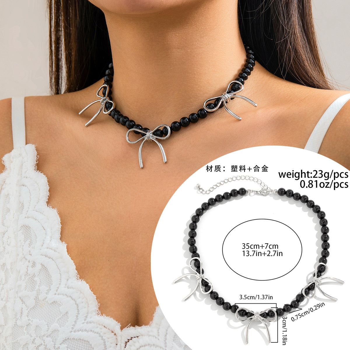 Chic Beaded Bow Pendant Necklace with Parisian Elegance - Stylish Women's Jewelry Piece