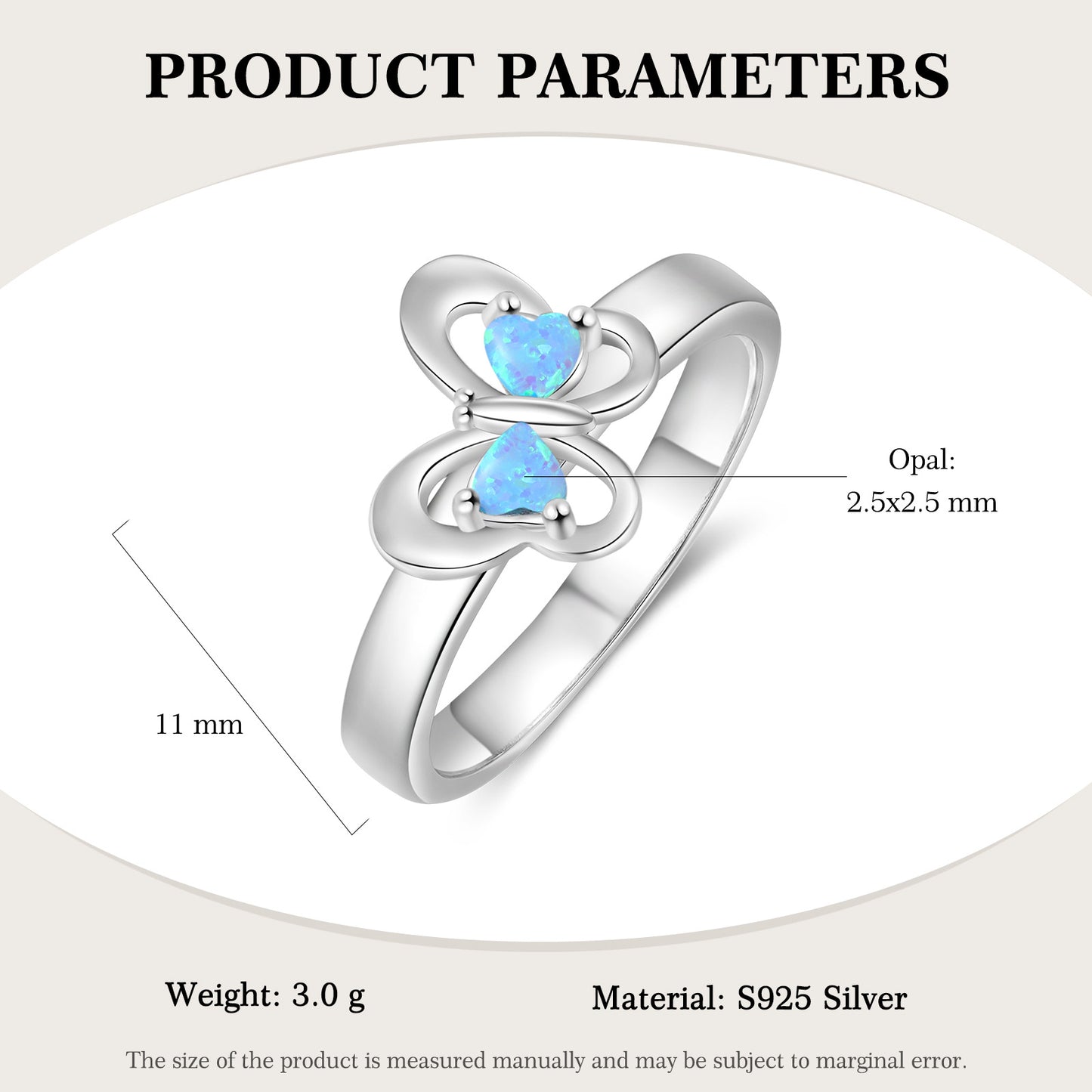 Planderful Jewelry Opal Ring Sterling Silver Butterfly