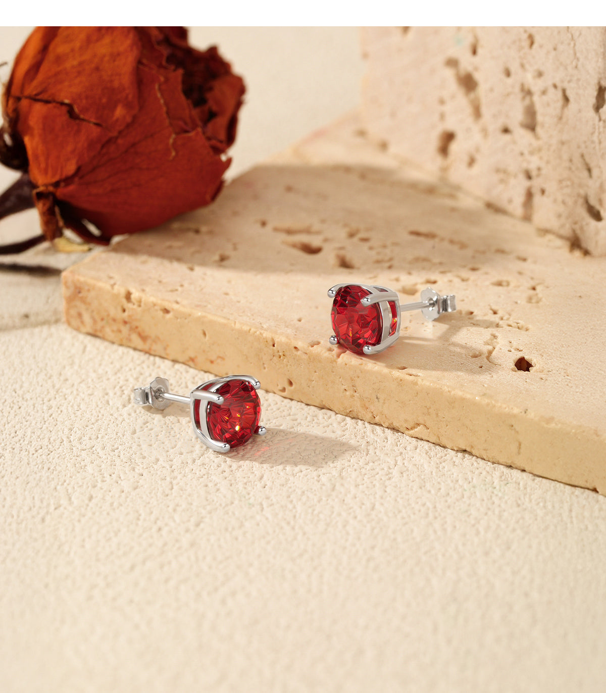 925 Sterling Silver Pomegranate Red Fireworks-Cut Stud Earrings