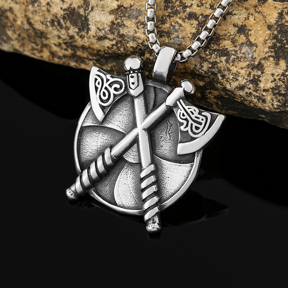 Retro Double Axe Titanium Steel Pendant Necklace for Men