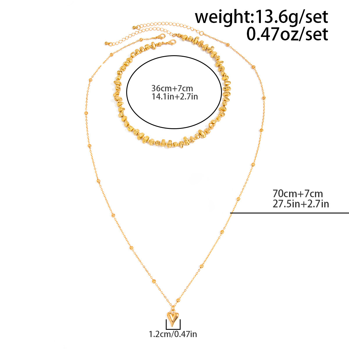 Irregular Bead Heart Double-Layer Necklace