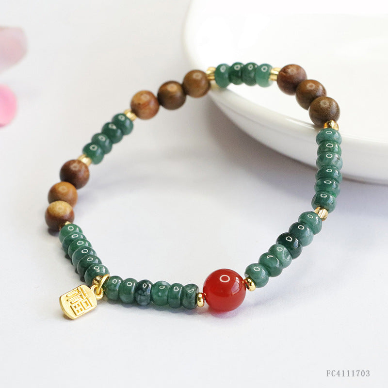 Blue Water Jadeite Abacus Bead & Agate Beaded Bracelet
