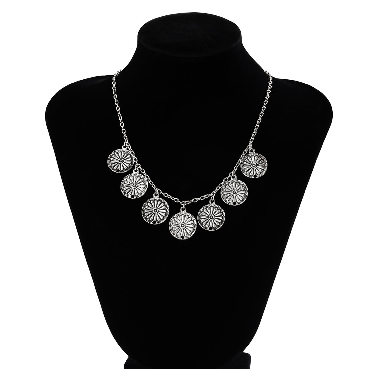 European and American Punk Metal Cross Chain Necklace with Retro Tassel Flower Plate