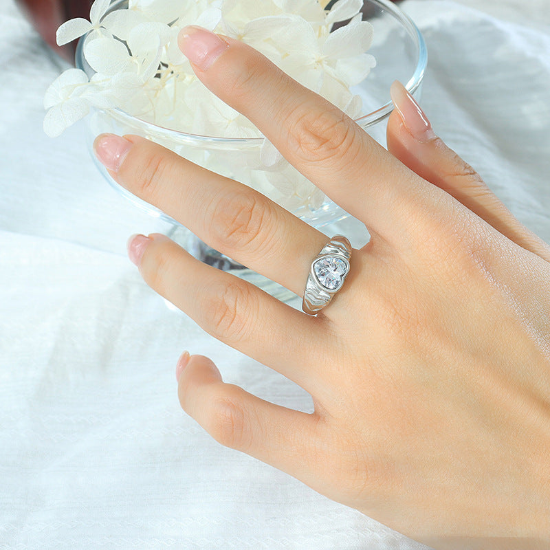 Cross-Border Light Luxury Glass Titanium Steel Ring - Trendy Jewelry for Women