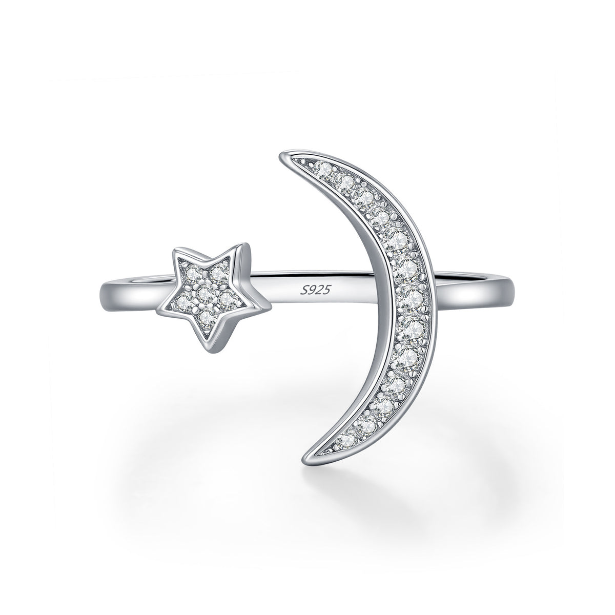 925 Sterling Silver Celestial Moon Star Zircon Ring