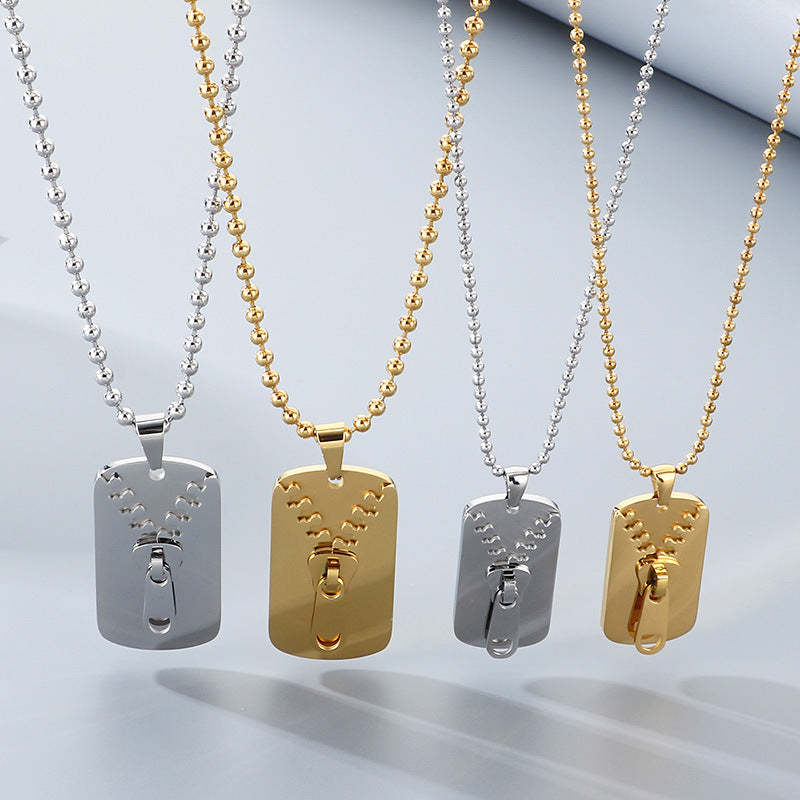 Simple Design Three-Dimensional Zipper, Military Brand Titanium Steel Necklace, Men's And Women'S Couples'