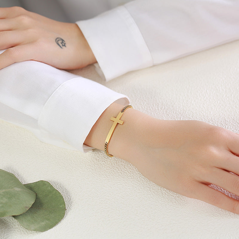 Stainless Steel Cross Box Chain Bracelet Steel Women's Jewelry