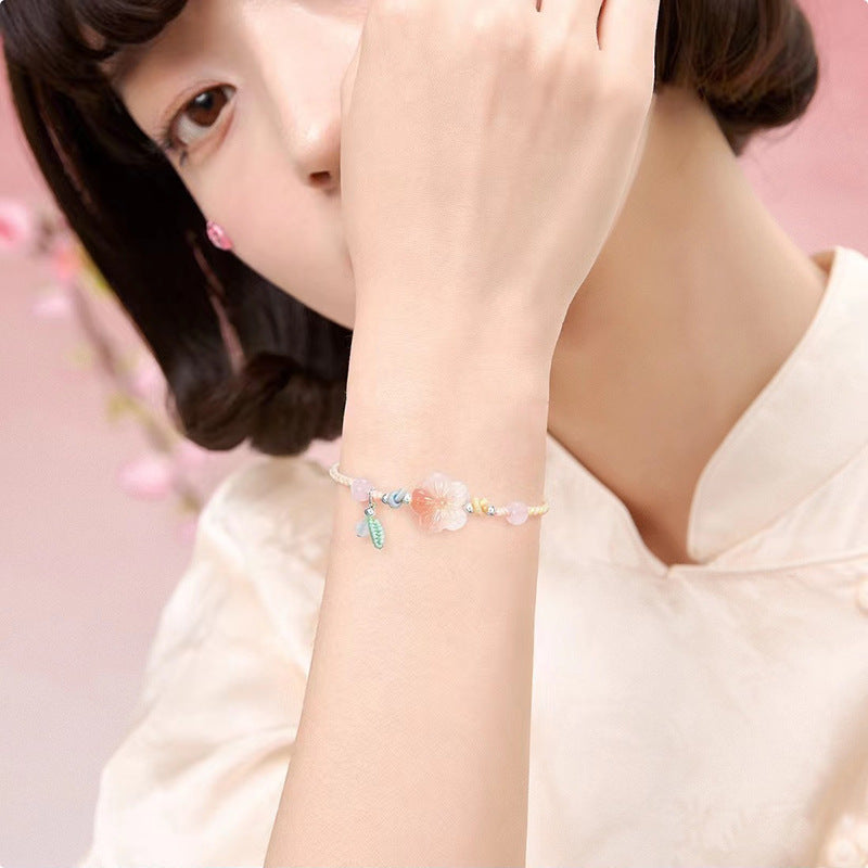 Hand-Woven Agate Bracelet with Sterling Silver Charm