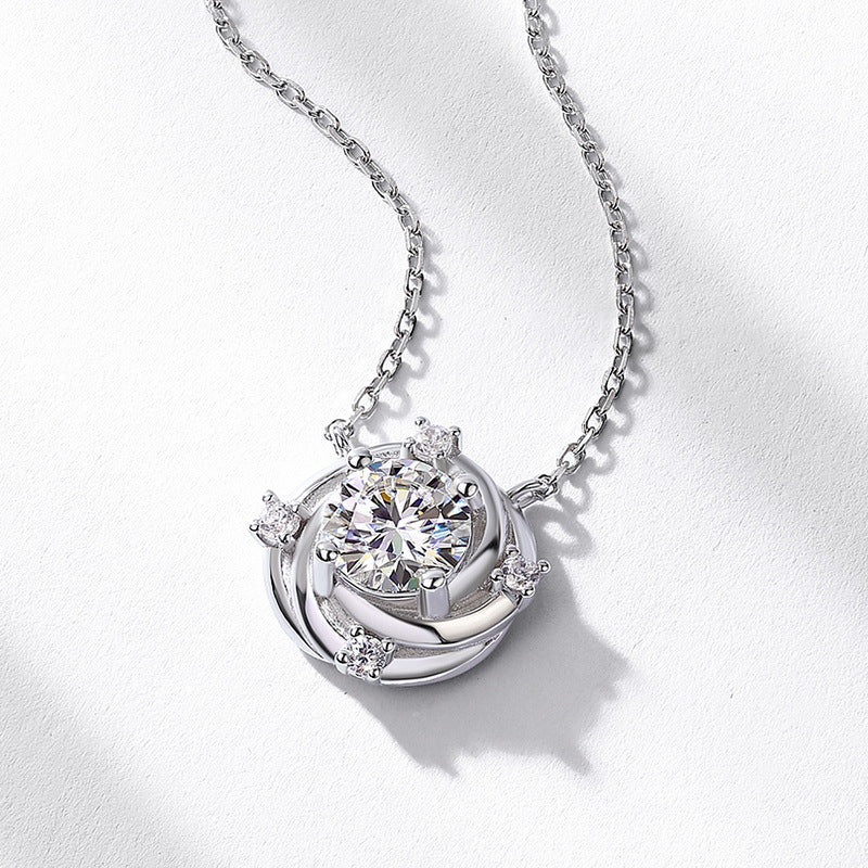 S925 Sterling Silver Moissanite Rose Four-Prong Necklace