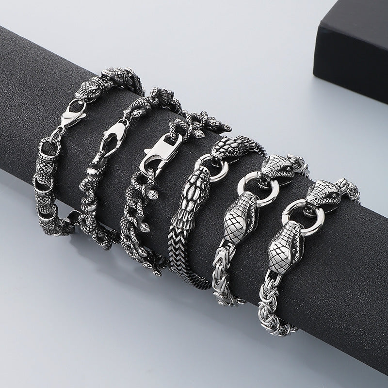 Planderful Zircon Encrusted Snake Bracelet For Men Titanium
