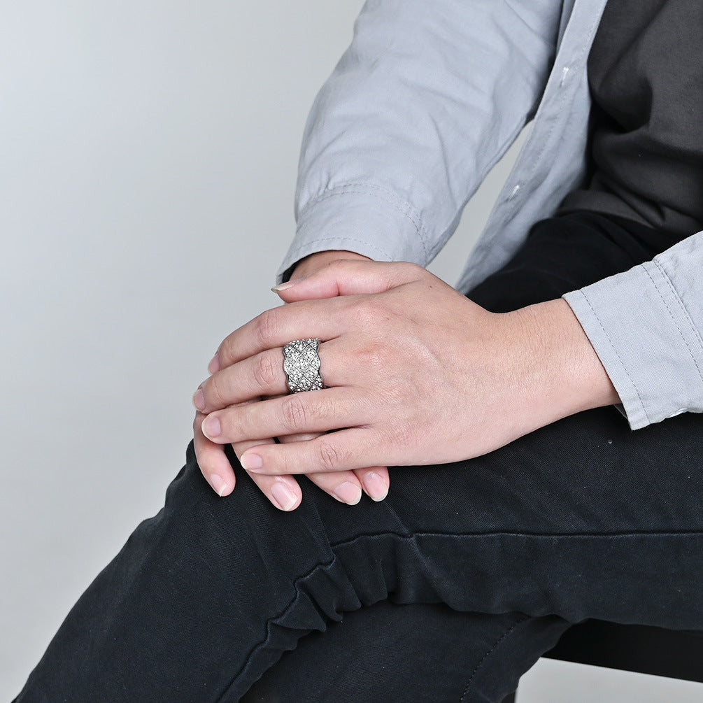 Planderful Unisex Zircon Ring Mesh Stainless Steel Gold Plated Light Luxury Fashion