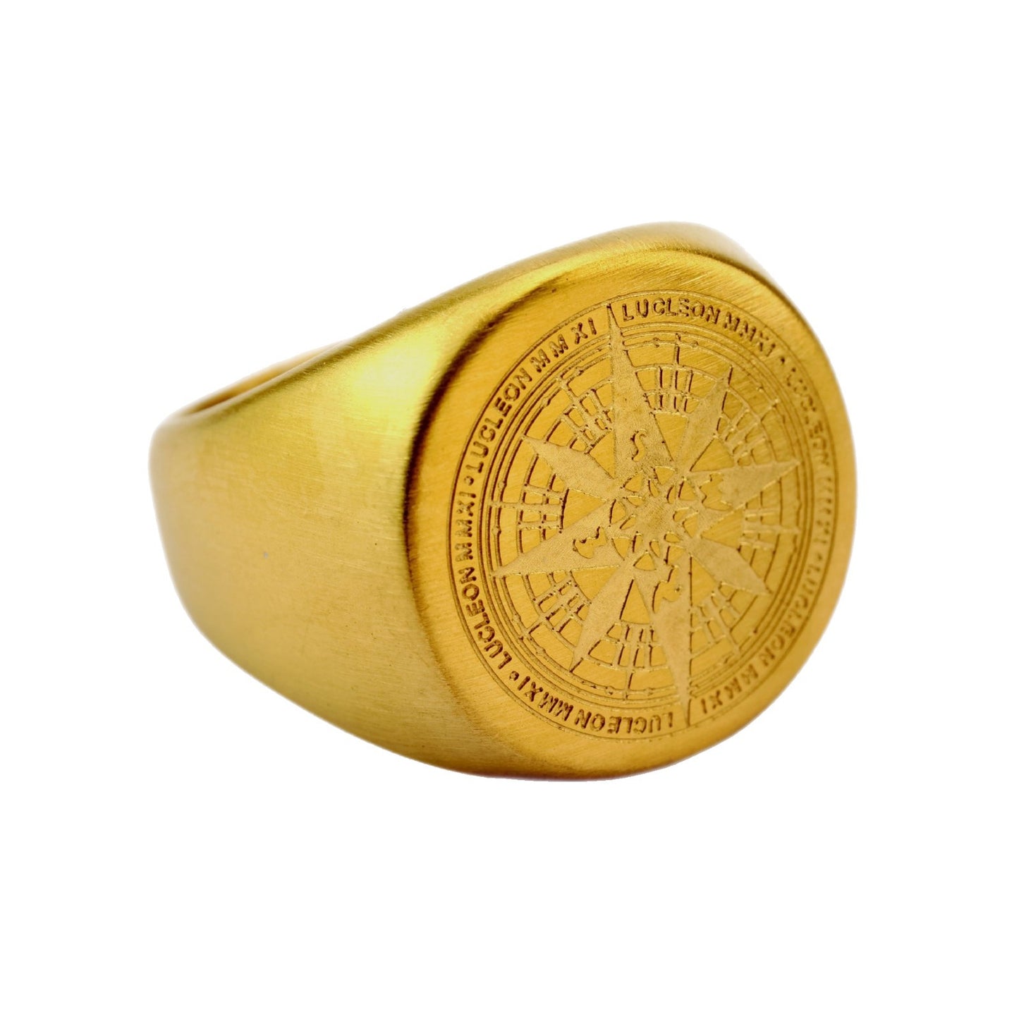 Planderful Navy Knight Mens Stainless Steel Ring Engraved Compass Gold and Steel Finish For Men