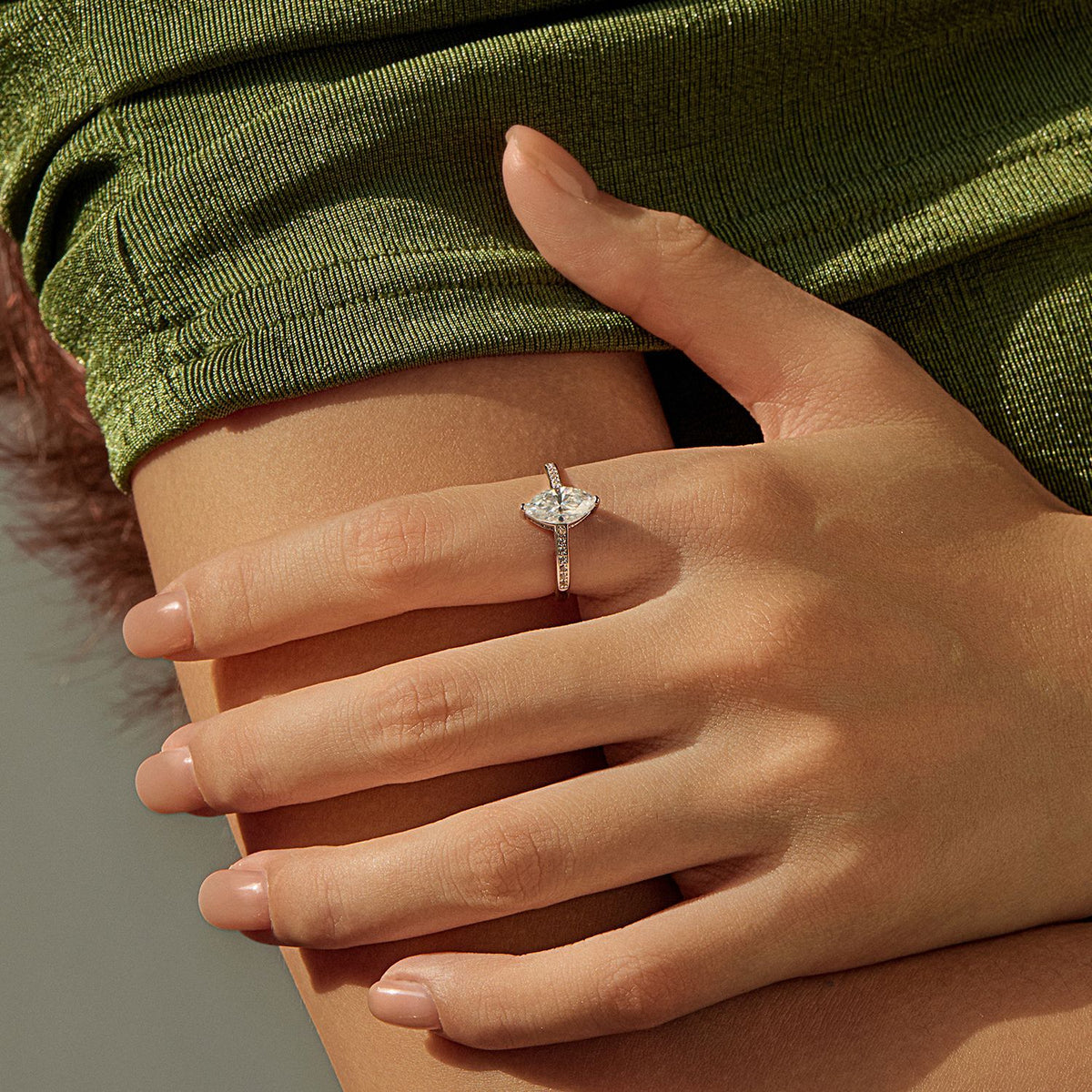 S925 Sterling Silver Marquise Moissanite Statement Ring