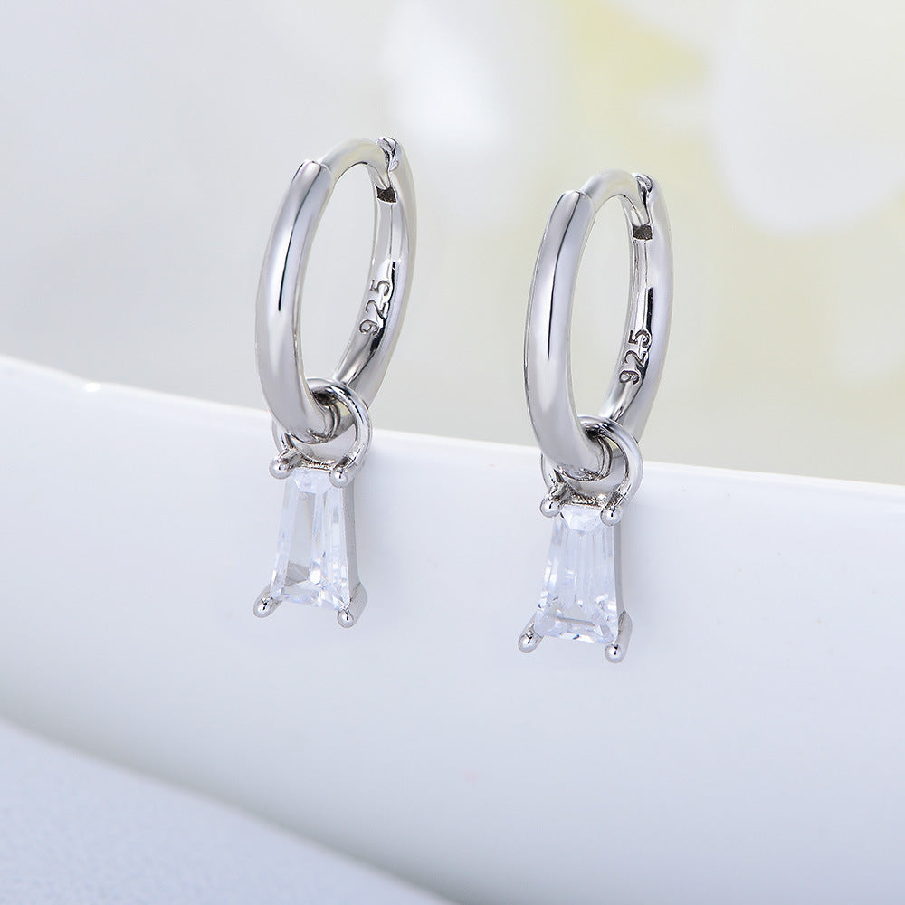 Geometric Square Zircon Earrings, S925 Sterling Silver Style Small And Exquisite Zircon Earrings.