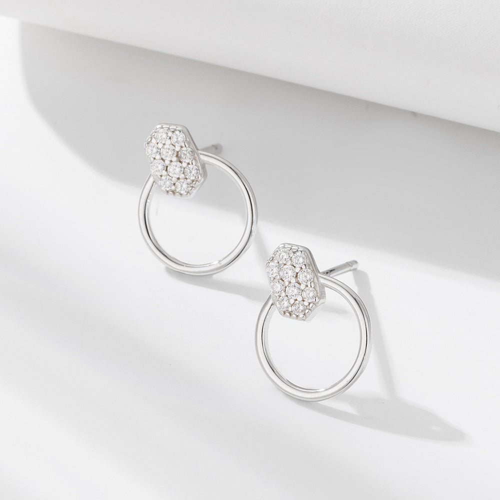 Geometric Circle Inlaid Zircon Earrings S925 Sterling Silver Earrings Senior Sense