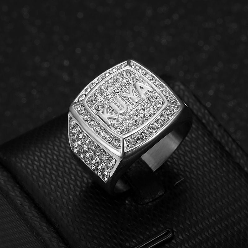 Planderful Hip Hop Ring for Men Titanium Steel Gold Plated Zircon Durable Urban Style Accessory Sizes 7 to 13