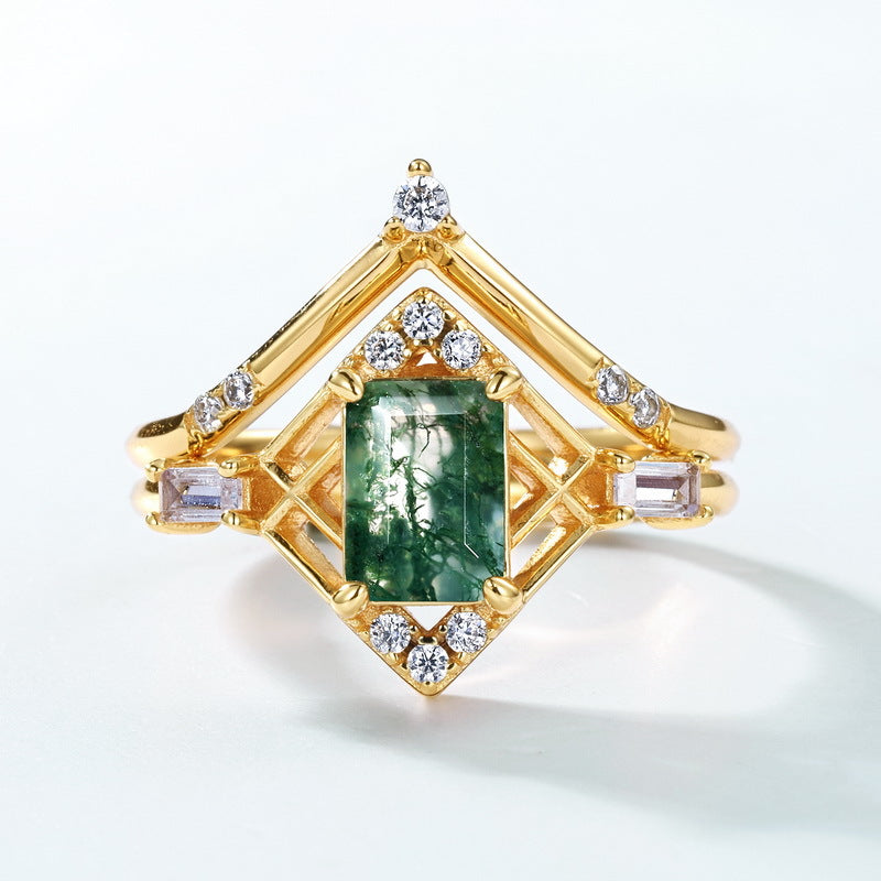 S925 Sterling Silver Moss Agate Stacking Ring