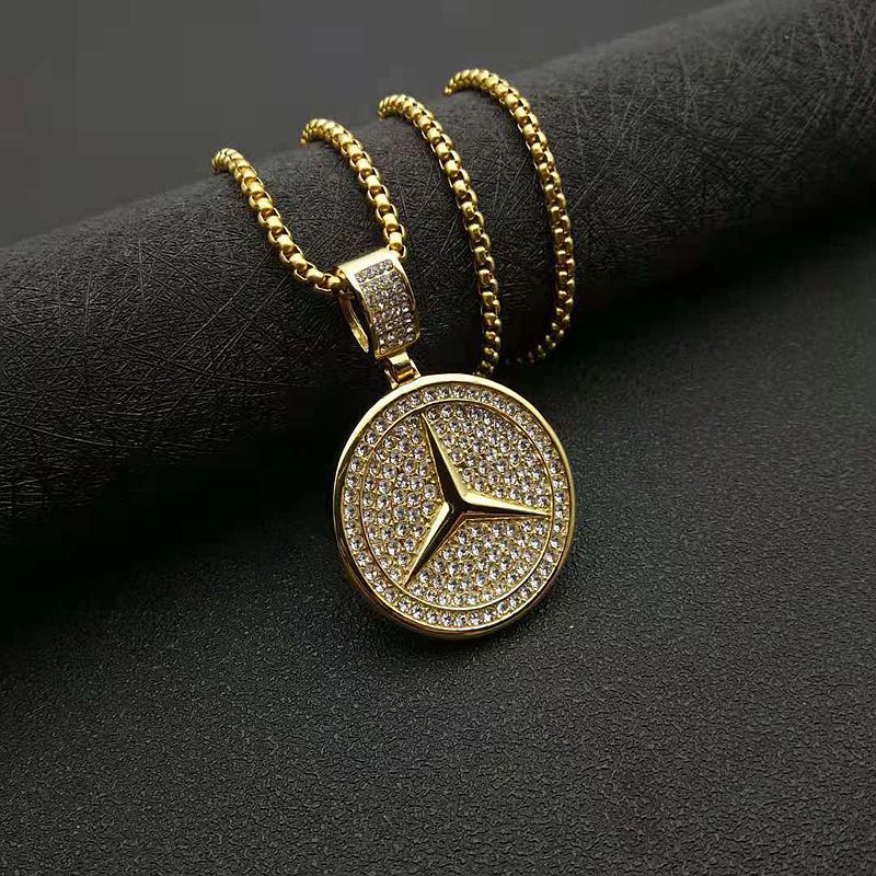Planderful Everyday Genie Car Logo Pendant Necklace Stainless Steel Gold Plated Zircon For Hip Hop Fans