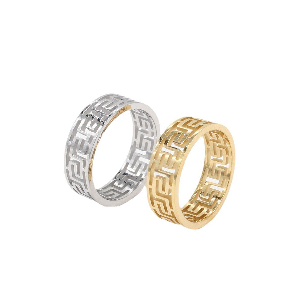 Men's Titanium Steel Ring with Great Wall Pattern