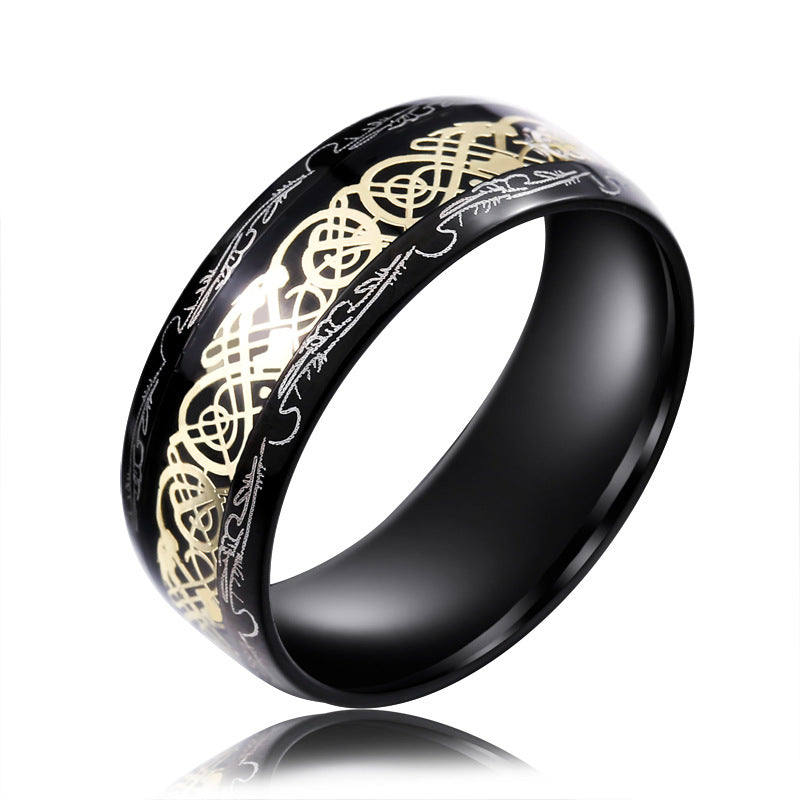 Trendy Black Edge Gold Dragon Titanium Steel Ring for Men and Women - Korean Fashion Jewelry Wholesale