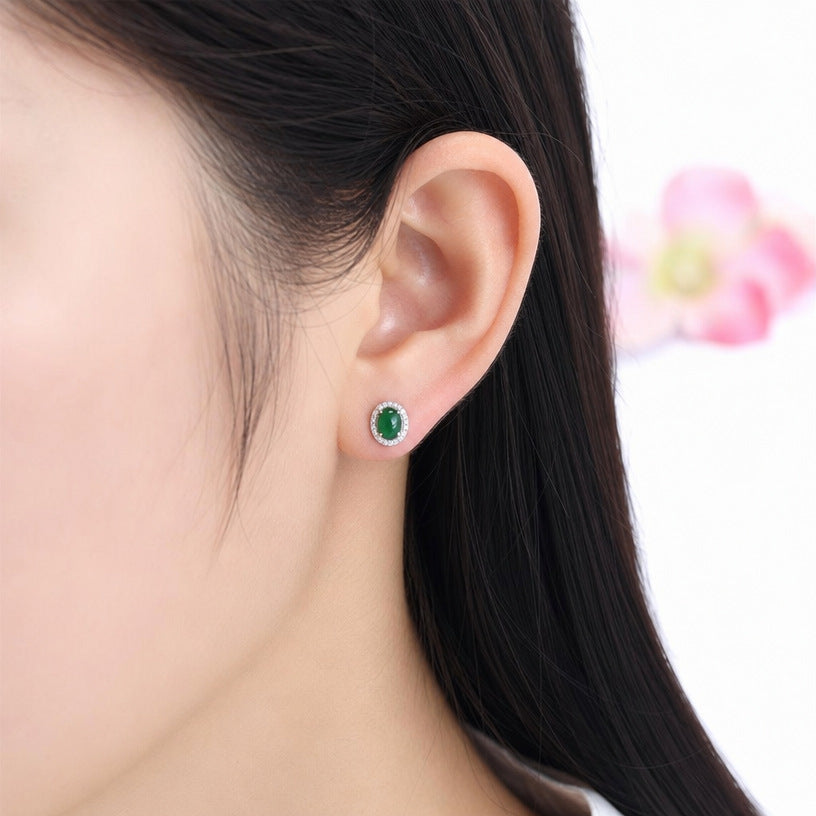 Green Jadeite 925 Silver Stud Earrings