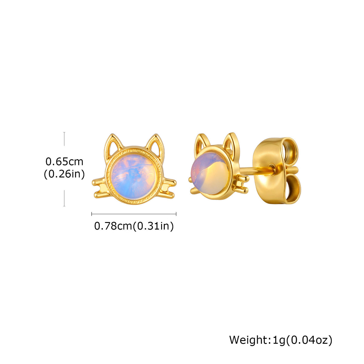 Gold-Tone Opalescent Cat Stud Earrings