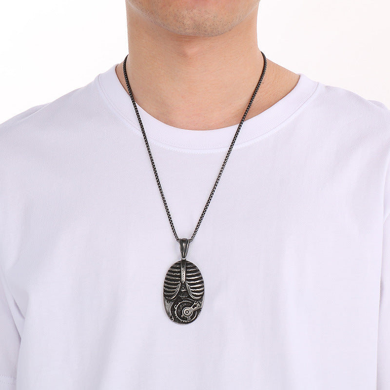 Age Of Steam Pendant, Punk Retro Stainless Steel Boiled Black Mechanical Gear Men's Necklace