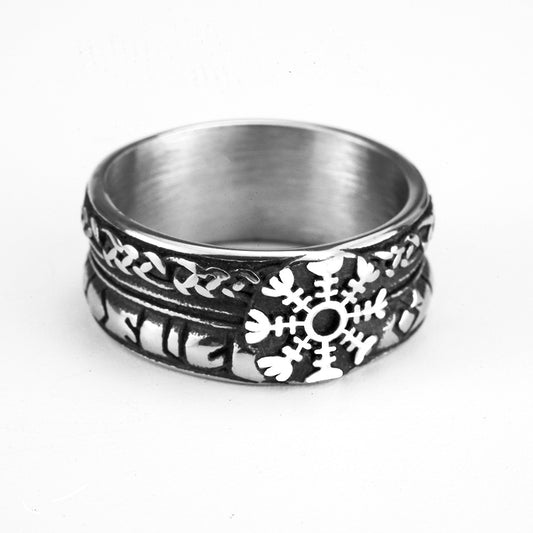 European and American Jewelry Wholesale Men's Titanium Steel Viking Rune Ring