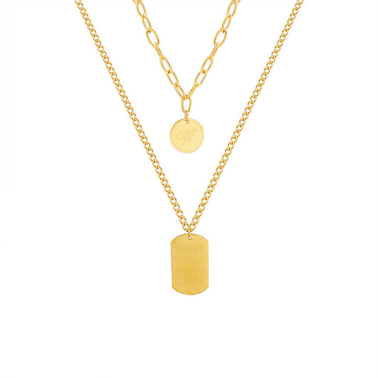 Autumn and Winter Korean Style Double-Layer Necklace with Geometric Design and Gold Plating