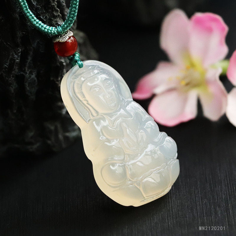White Chalcedony Guanyin Pendant