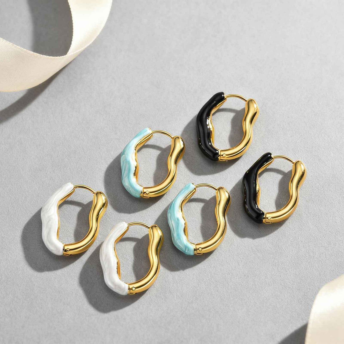 Sculptural Enamel Hoop Earrings — 3 Styles