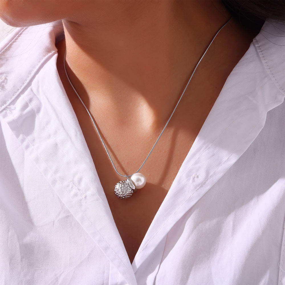 Peanut Shaped Pendant Necklace with Shell Beads - Titanium Steel Jewelry Set