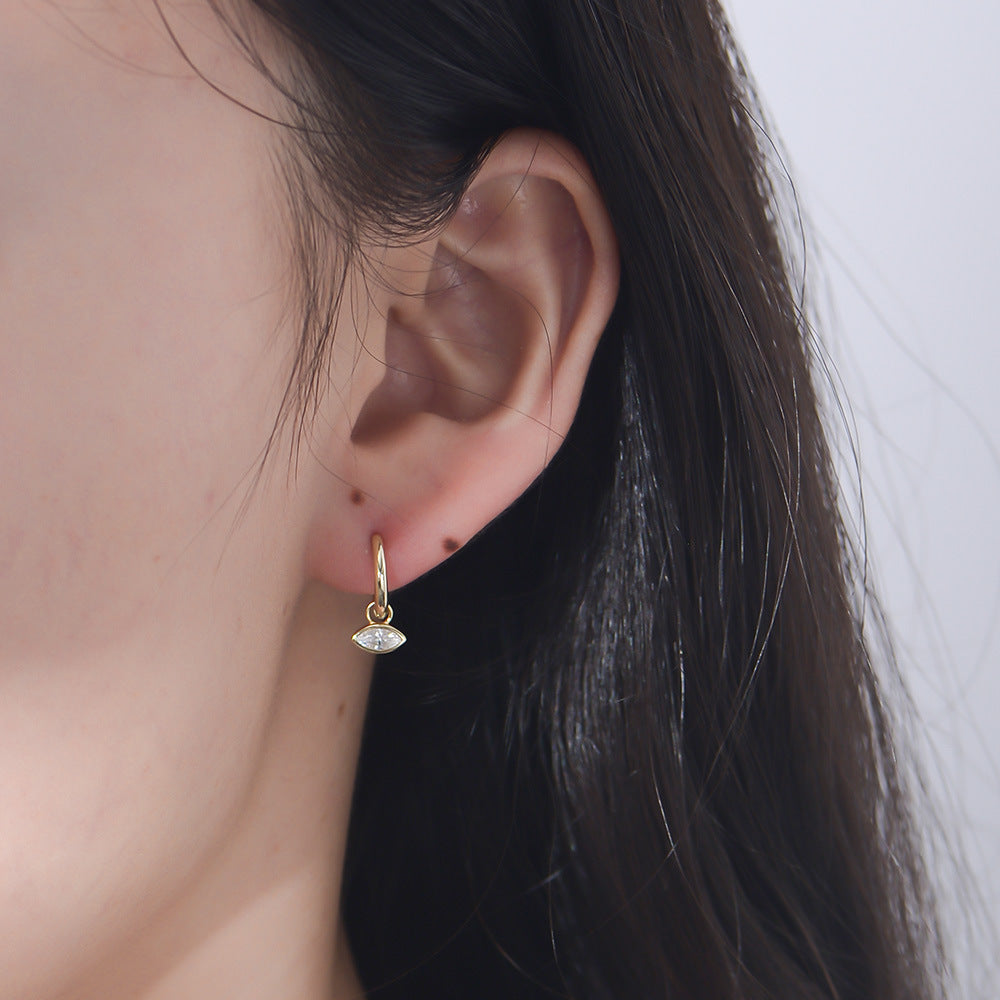 S925 Sterling Silver Earrings, High-Quality Earrings, Geometric Horse Eye Zircon Earrings, High-End