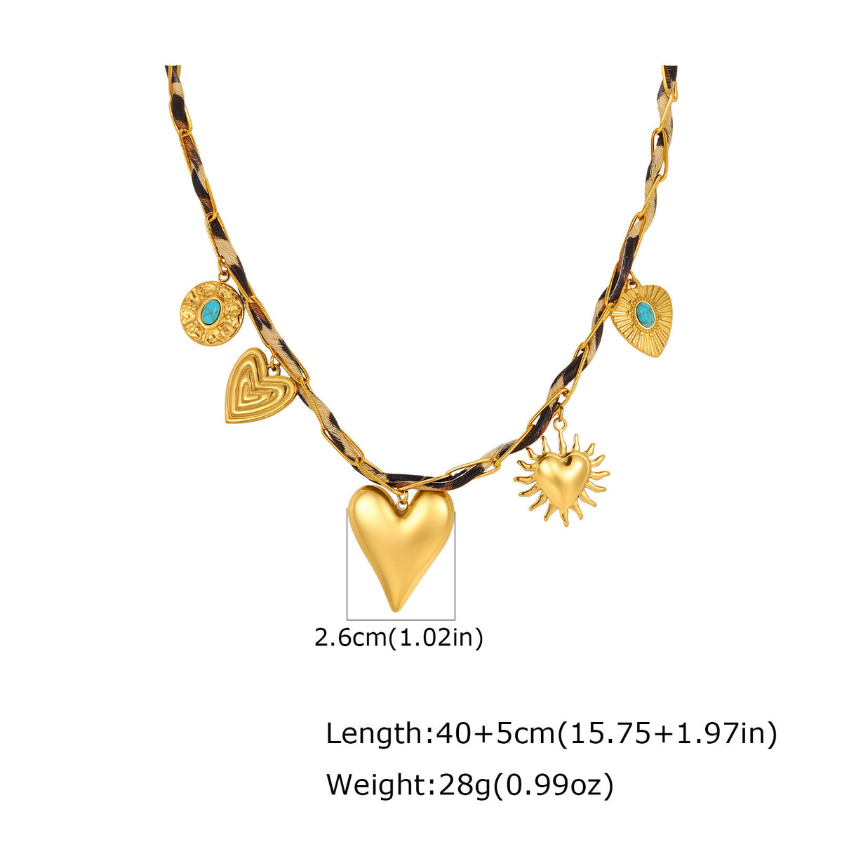 Stainless Steel Multi-Combination Love Natural Stone Leopard Print Woven Rope Necklace