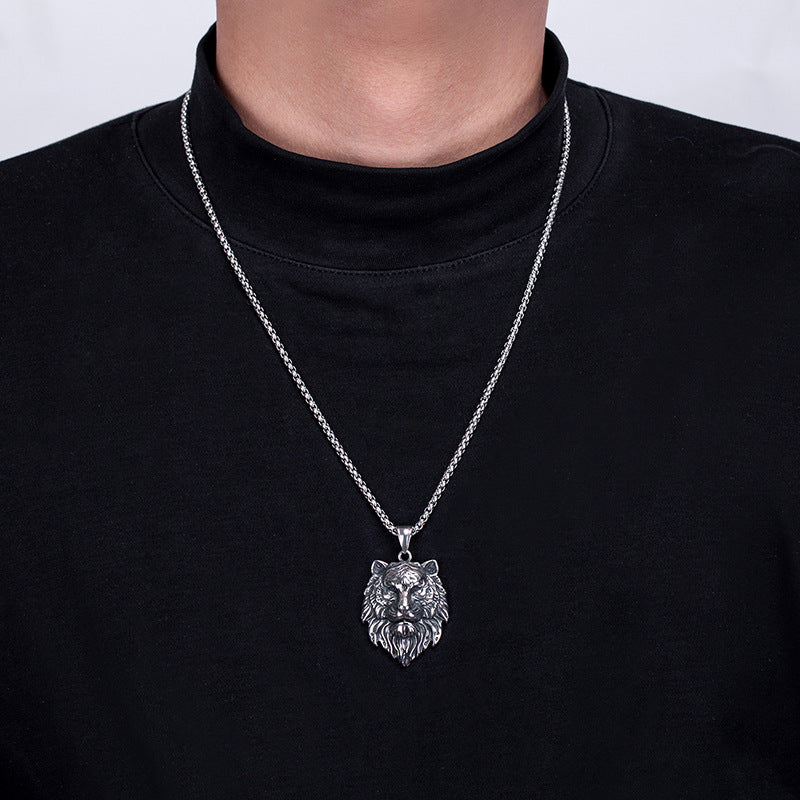 Stainless Steel Necklace – Statement Lion Head Pendant