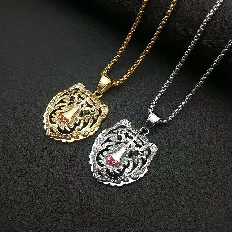 Rhinestone Necklace - Statement Tiger Head Pendant