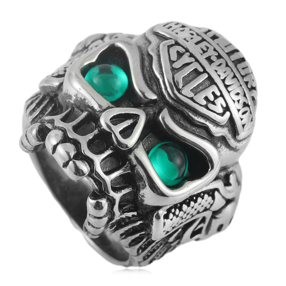 Planderful Titanium Skull Ring for Men Unisex Punk Fashion with Multi Colored Stones Durable Statement Jewelry
