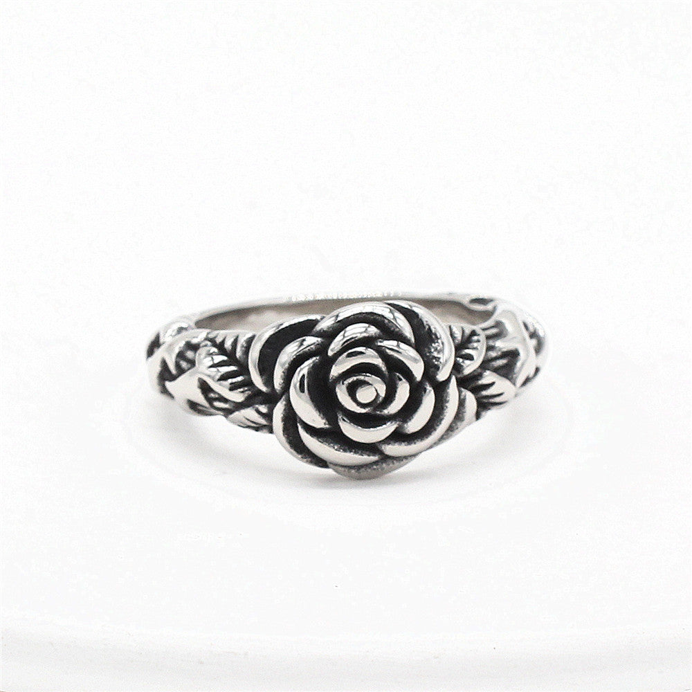 Planderful Rose Titanium Steel Ring Unisex Bold Statement For Men And Women Retro European Style