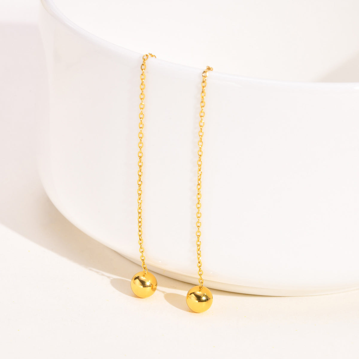 Gold Ball Chain Threader Earrings — Pair