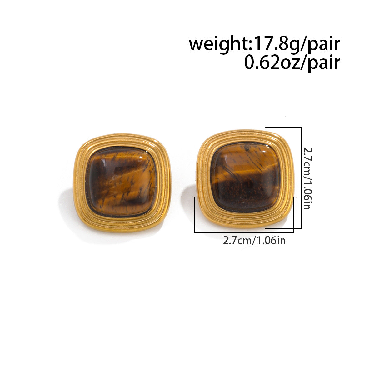 Planderful Stainless Steel Stud Earrings Tiger Stone Inlaid Geometric Pearl Square Statement For Trendsetting Women