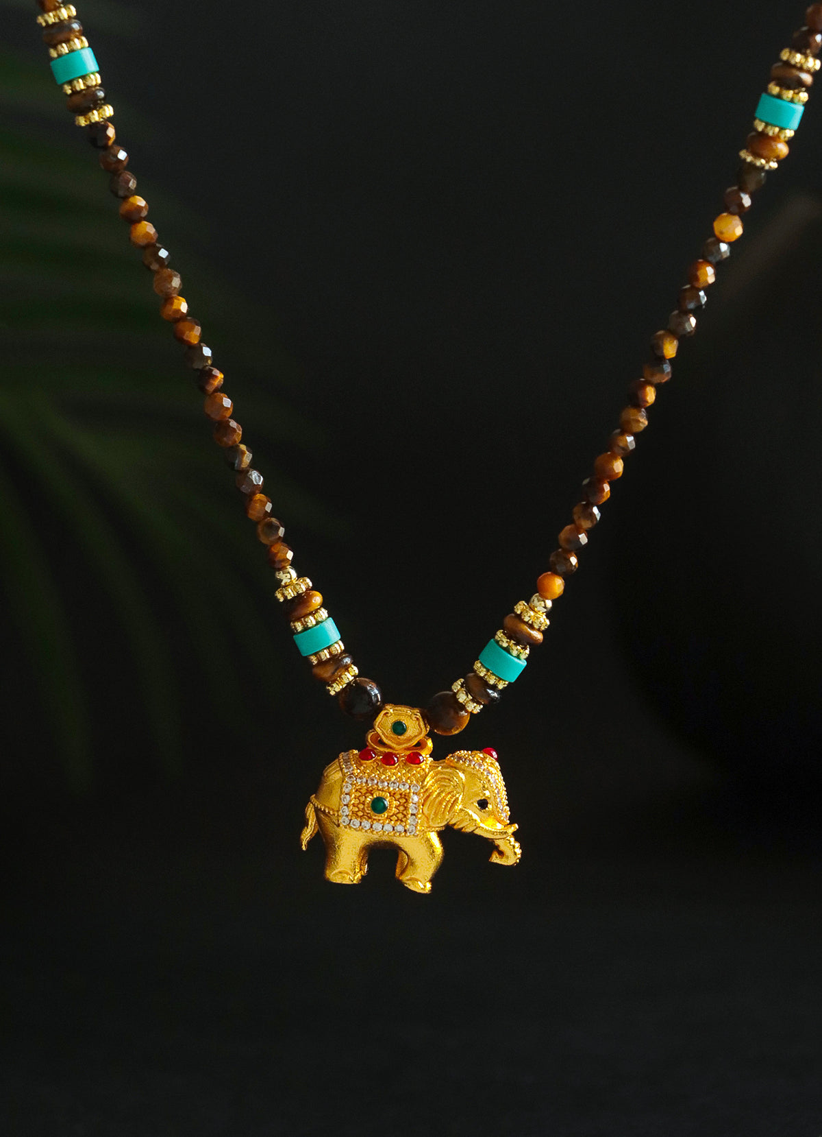 Tiger Eye & Turquoise Elephant Gourd Necklace