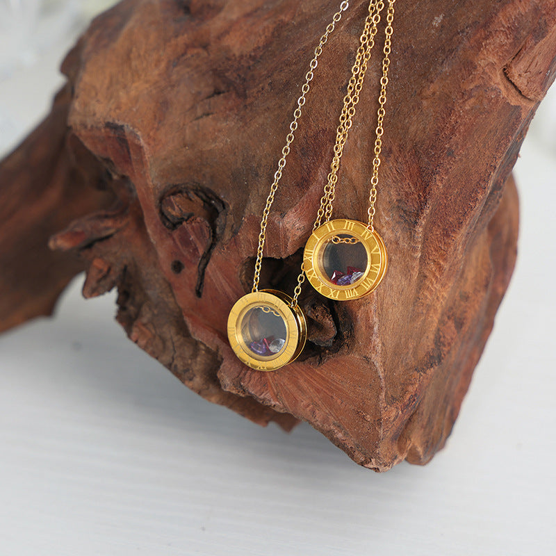 Luxurious Round Titanium Steel Pendant Clavicle Chain Necklace for Women