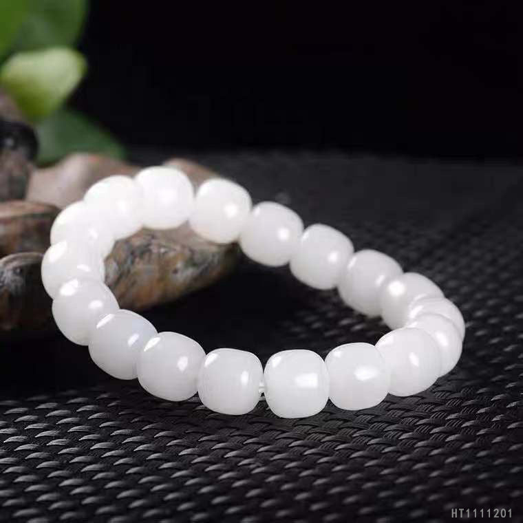 White Hetian Jade 10 mm Vintage Bead Bracelet