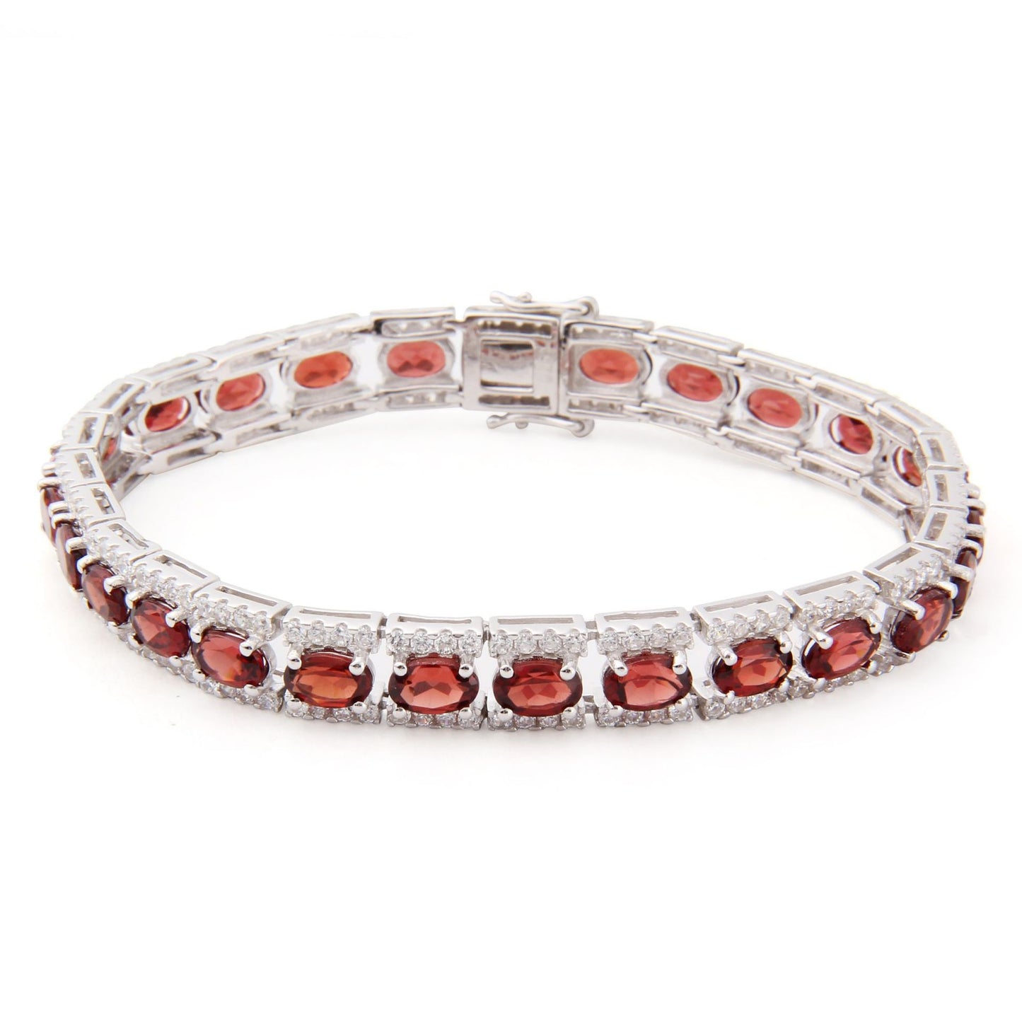 Oval Natural Gemstones Beading Silver Bracelet